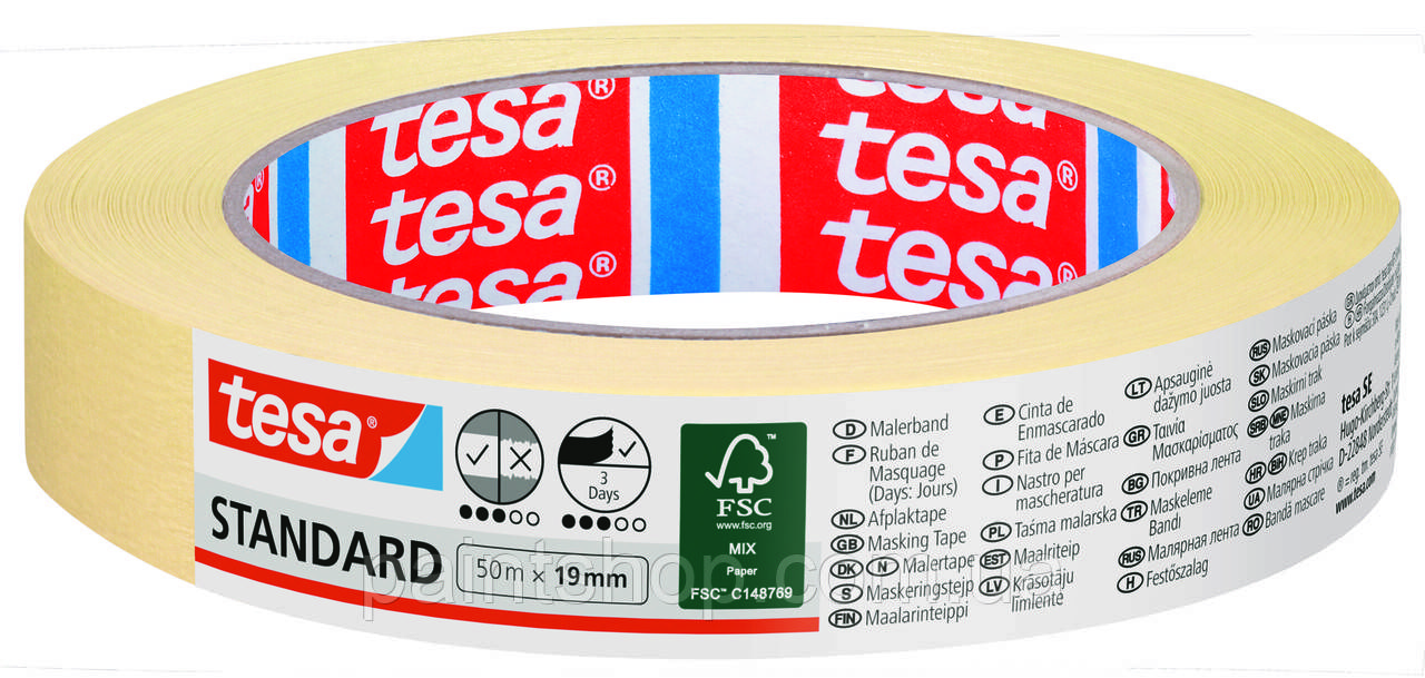 Стрічка малярська Tesa Standard 50 м х 19 мм Бежева, фото 1