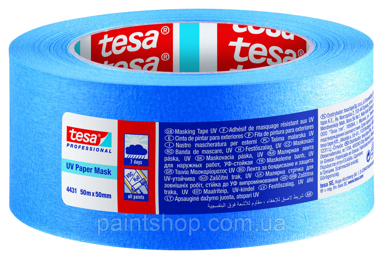 Стрічка малярська УФ-стійка Tesa 50 м х 50 мм Синя, фото 1