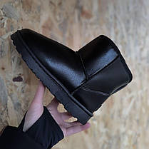 UGG Черные низкие угги эко - кожа женские теплые зимние мини полусапожки ботильоны, фото 3