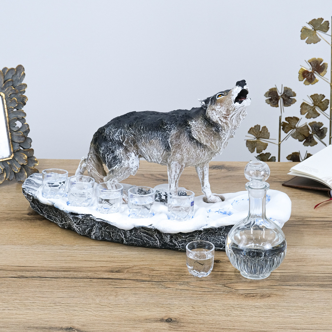 Штоф Вовк Ватажок подарунковий набір для алкоголю 59 см Гранд Презент ШП410цв, фото 1