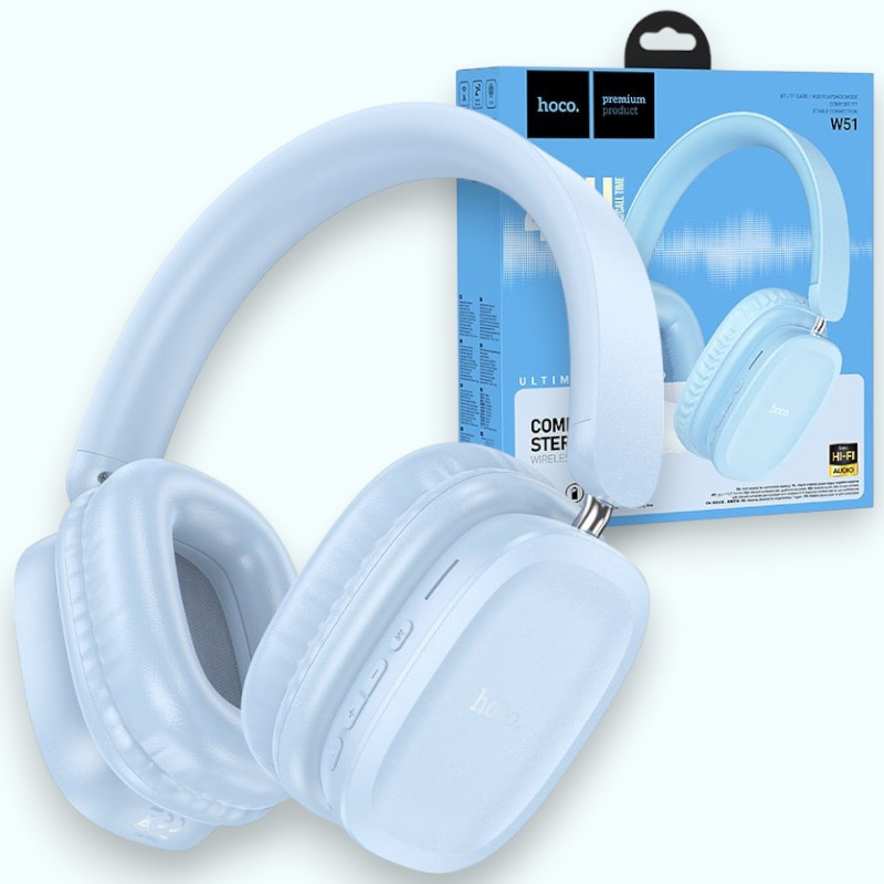 Бездротові bluetooth навушники HOCO W51 Delightful Навушники накладні бездротовий і дротовий режим, блакитні