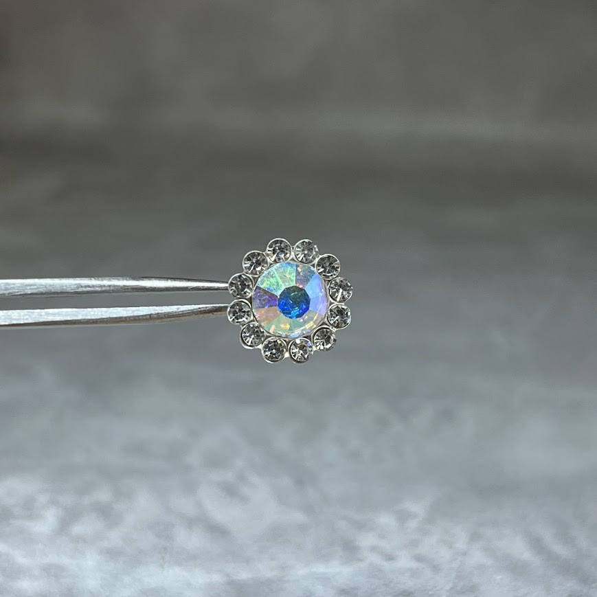 Пришивний декор у металевій оправі 12 мм-, Стрази-прозорий АВ, арт 014952, 1 шт, Прозорий, фото 1