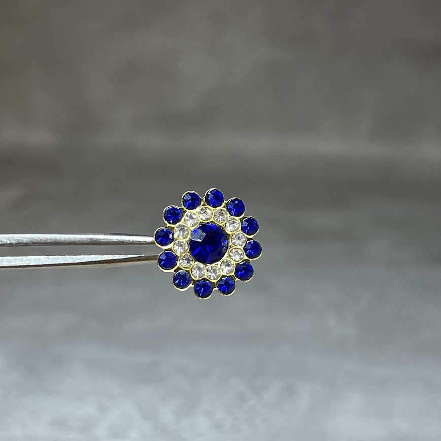 Пришивний декор у металевій оправі 14 мм- Квітка, Стрази-сині, арт 014946, 1 шт, Синій, фото 1