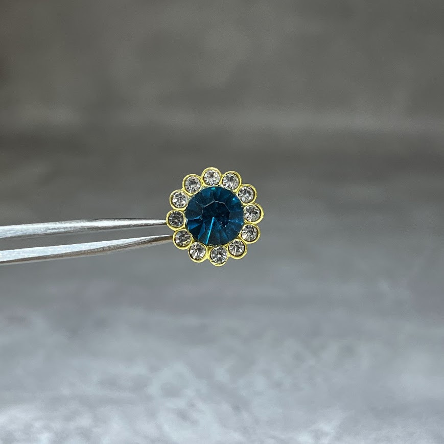 Пришивний декор у металевій оправі 12 мм, Стрази-бірюзові, шт, Бірюзовий, фото 1