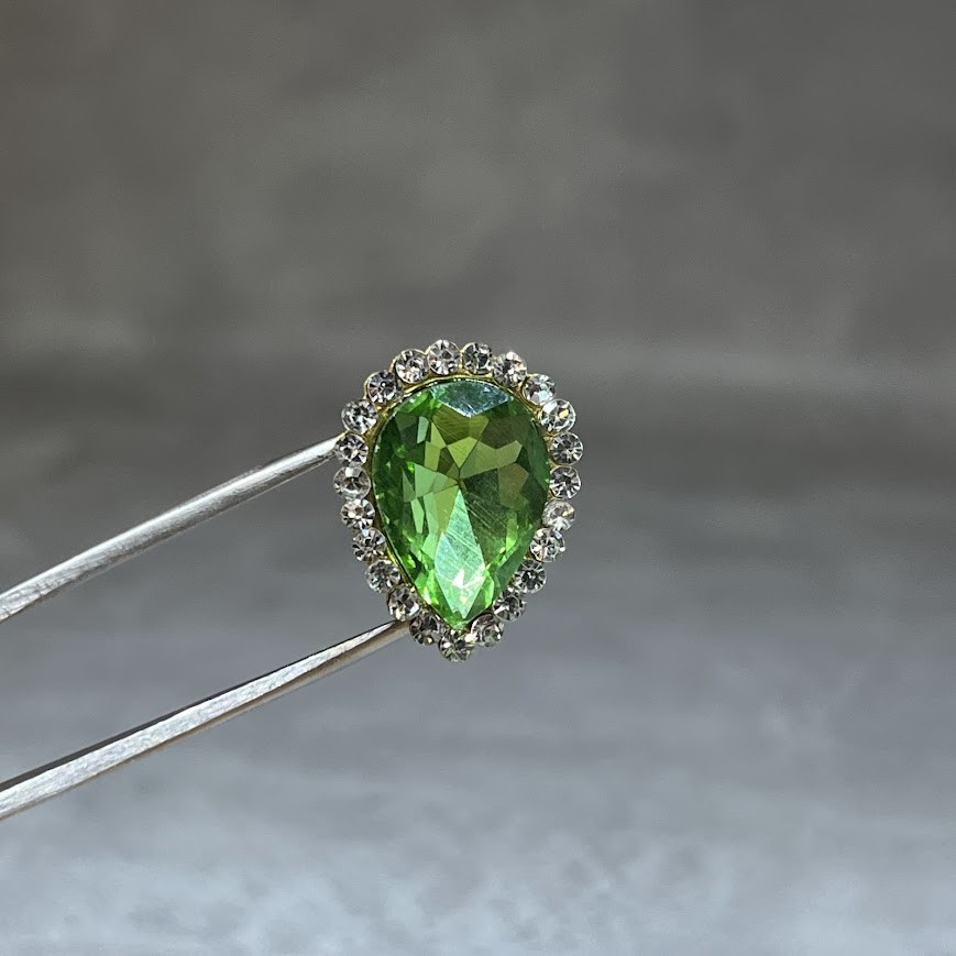 Пришивний декор (стразовий) - Крапля, 18*14 мм, колір каменю- зелений, шт, Зелений, фото 1