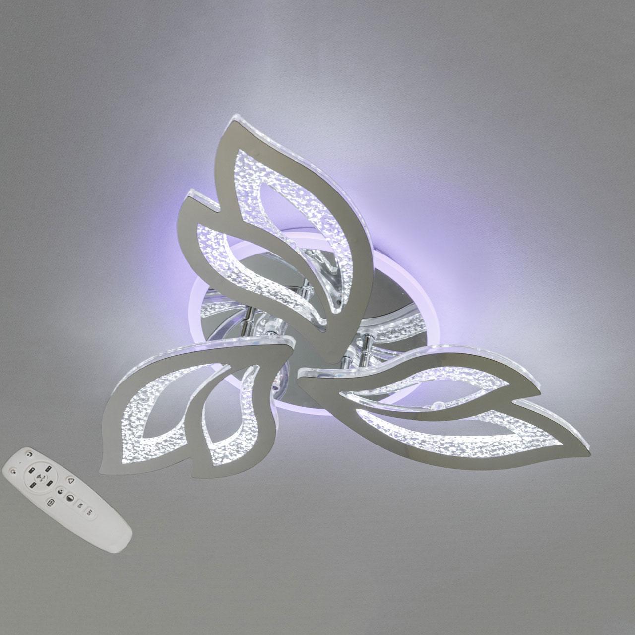 Світлодіодна люстра 55 Вт з підсвічуванням основи та пультом д/к колір каркасу хром D-3566/3HR LED 3color, фото 1