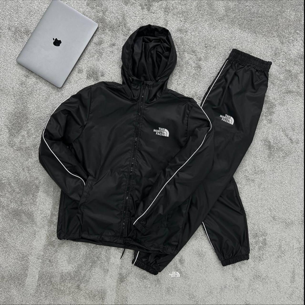 Чоловічий спортивний костюм The North Face з плащівки чорний Комплект Зе норт фейс з капюшоном на блискавці