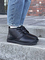 Шкіряні жіночі Уггі на шнурках UGG чорні