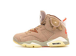 Коричневі замшеві чоловічі кросівки Nike Air Jordan Retro 6 x Trawis Scott Демісезон Найк аїр Джордан 6