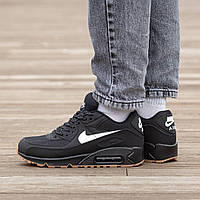 Чорні шкіряні чоловічі кросівки Nike Air Max 90 Демісезонні Найк Аір Макс
