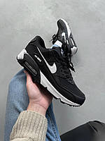 Чорні шкіряні жіночі кросівки Nike Air Max 90 Демісезонні Найк Аір Макс