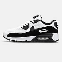 Чорно-білі шкіряні чоловічі кросівки Nike Air Max 90 Демісезонні Найк Аір Макс