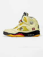Жовті шкіряні жіночі кросівки Nike Air Jordan 5 Retro Off-White Sail Найк аir Джордан 5 Демісезонні