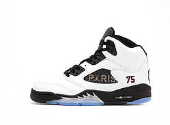 Білі шкіряні чоловічі кросівки Nike Jordan 5 Retro White Black Paris 75 Найк аїр Джордан 5 Демісезонні