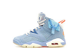 Голубі замшеві чоловічі кросівки Jordan 6 Retro x Travis Sscott Blue Демісезонні Джордан 6 Тревіс Скот