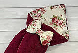 Зимовий хутряний конверт Тедді на бавовняній підкладці для новонароджених, бордовий з принтом, фото 2