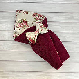 Зимовий хутряний конверт Тедді на бавовняній підкладці для новонароджених, бордовий з принтом