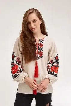 Вишиванка жіноча Лен домотканий "Червоний орнамент"