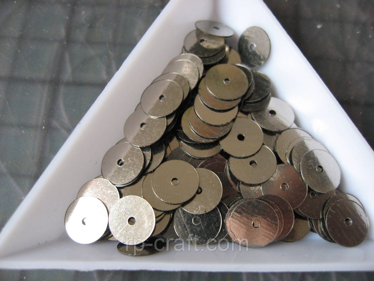 137. Упаковка паєток. Круглі, пласкі, 8 мм, 6 грам, сталеві, фото 1