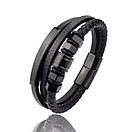 Браслет чоловічий шкіряний RISEN чорний на магнітній застібці 17-19 см (довжина 21 см), фото 5