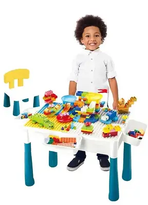 Ігровий багатофункціональний набір стіл стілець конструктор 260 деталей Великий дитячий столик 2в1 кошики для зберігання