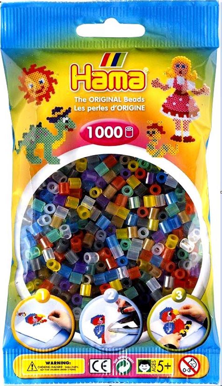 Намистини для термомозаїки 1000 шт 6 напівпрозорі кольорів 5мм Hama (207-53)