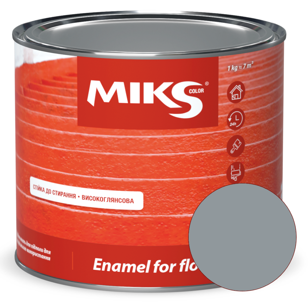 Емалева фарба для підлоги MIKS високоглянцева сіра 0,9кг