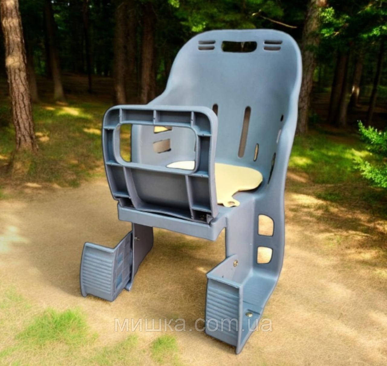 Дитяче велосипедне крісло JLD-01 з ручкою, ремінь безпеки, сірий колір, фото 1