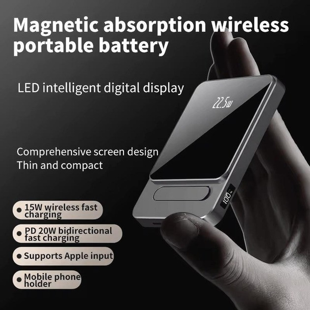 Зовнішній акумулятор телефону з підставкою 10000 mAh MagSafe Fast Charging