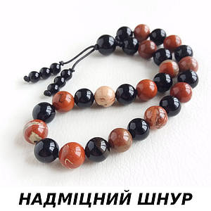 Чотки з Чорного агату та Червоної яшми 27 бусин d 10мм
