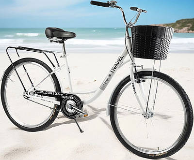 Білий підлітковий велосипед велик Міський лисапед для прогулянок Колеса 26" Кошик Рама 16.5" V-brake Дзвінок