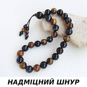 Чотки з Чорного агату та Тигрового ока 27 бусин d 10мм
