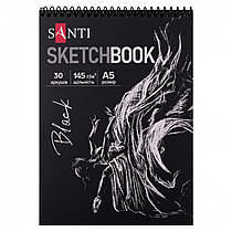 Скетчбук для графіки А5 Santi з чорним папером 30 аркушів на пружині 145г/м2 743242