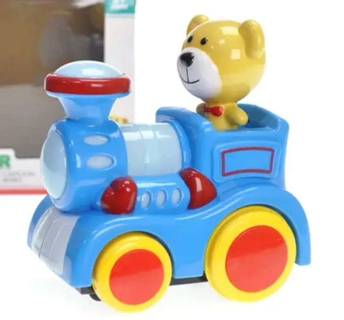 Поезд с мишкой музыкальный со светом музыкальный паровозик приключения мишки, фото 1