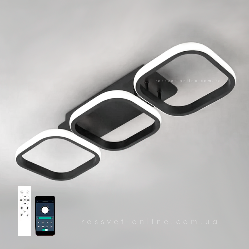 Керована світлодіодна люстра Esllse CUBES 40W 3S SMART чорна 520x170x85мм з пультом і додатком для смартфону APP