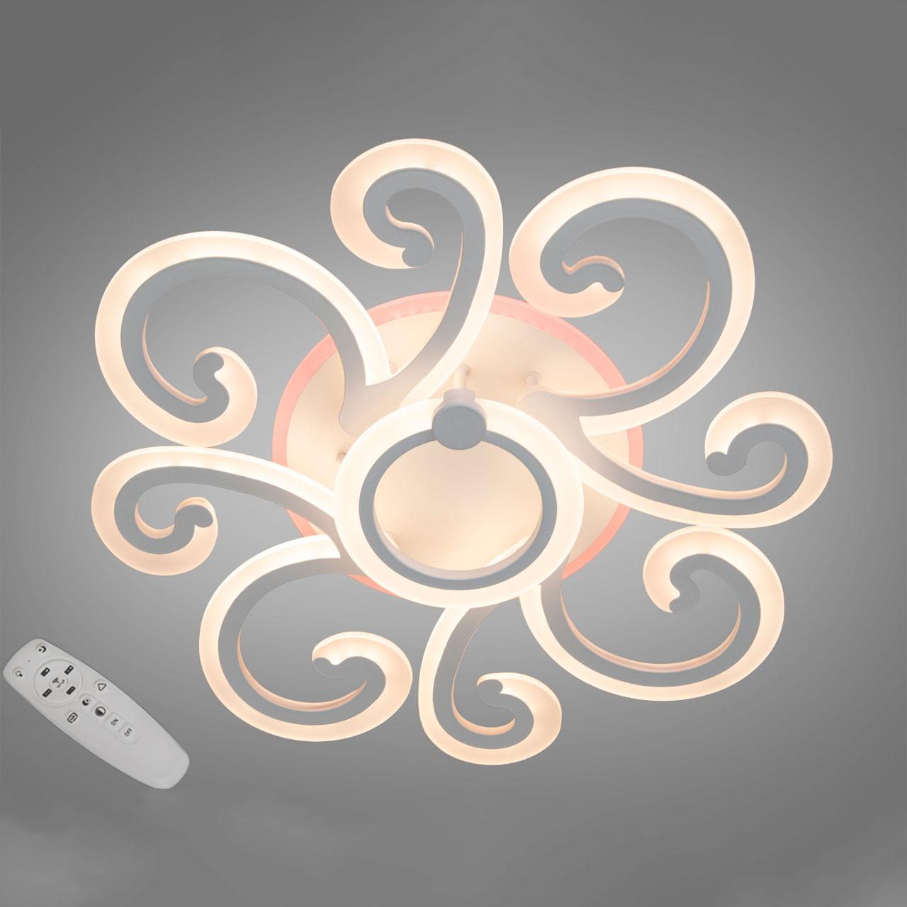 Світлодіодна люстра 90 Вт з підсвічуванням основи та пультом д/к колір каркасу білий D-3563/4+1WH LED 3color, фото 1