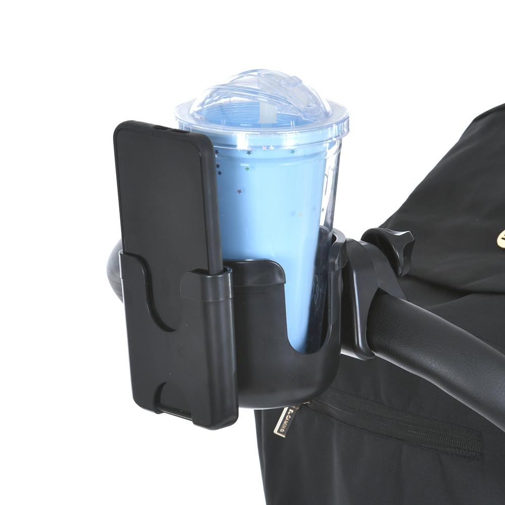 Підсклянник 2 в 1 для дитячого візка з тримачем для телефона El Camino чорний, фото 1