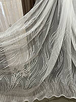 Тюль бамбук вишивка Мімоза молочна