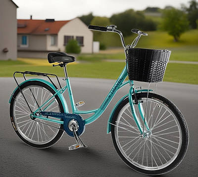 Блакитний велосипед велик дитині Міський лисапед біцикл для занять спортом і хобі Колеса 26" Кошик Дзвінок