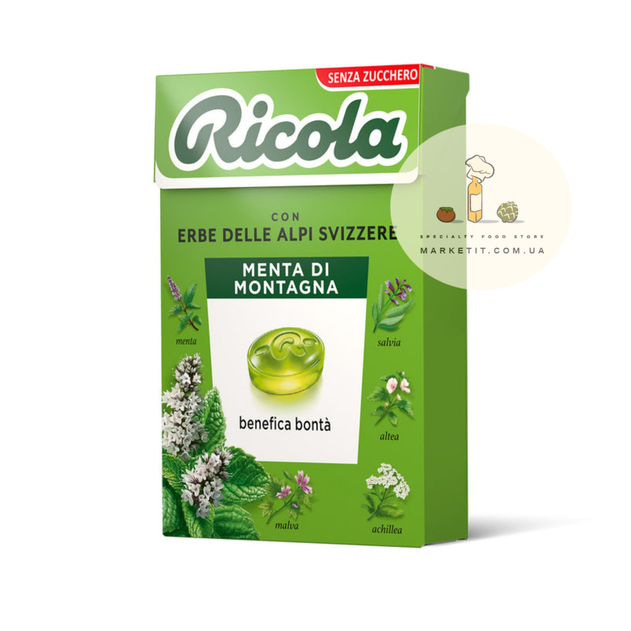 Льодяники Ricola Menta di Montagna, альпійські трави з гірською м'ятою, без цукру 50 г., фото 1