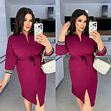 Плаття в спортивному стилі з креп-дайвінгу кольору марсала батал, фото 4