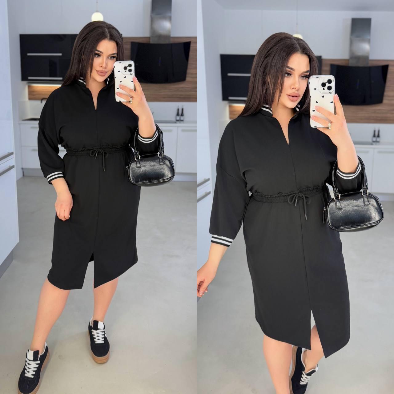 Чорне плаття в спортивному стилі з креп-дайвінгу батал, фото 1