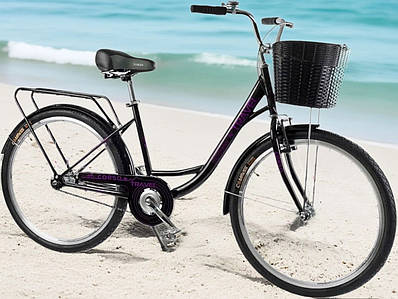 Чорний дитячий велосипед двоколісник Міський велик лисапед Колеса 26" Рама 16.5" Кошик Багажник Підніжка