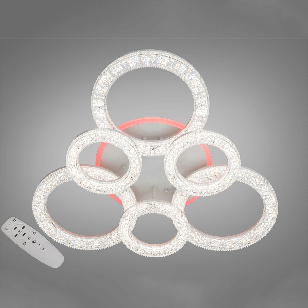 Світлодіодна люстра 110 Вт з підсвічуванням основи та пультом д/к колір каркасу білий D-3314/3+3WH LED, фото 1