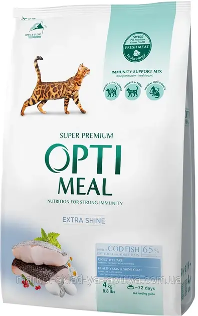 Повнораціонний сухий корм Optimeal для дорослих котів з високим вмістом тріски 4 кг, фото 1