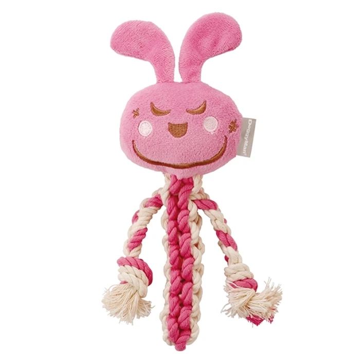 Жувальна іграшка з пищалкою для собак DoggyMan Доггімен Cotton Rabbit S кролик з канатом (85796), фото 1