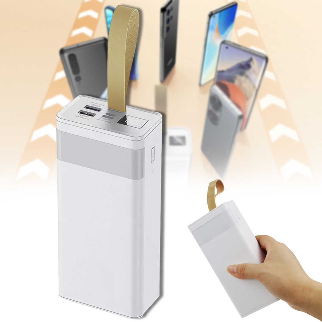 Повербанк з ремінцем, дисплеєм та LED лампою на 30000 mAh на Type-C, Micro-USB, 2 USB Remax RPP-320 Білий