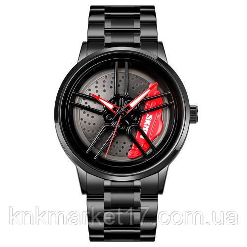 Годинник у вигляді колеса, що крутиться Skmei 1990A Black-Red, фото 1