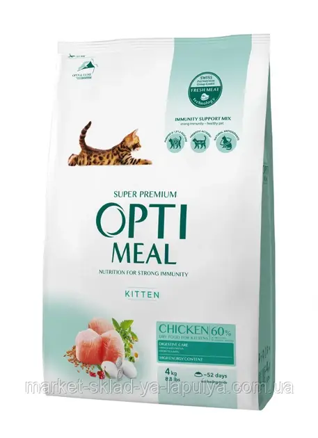 Сухий корм Optimeal для кошенят зі смаком курки 4 кг, фото 1