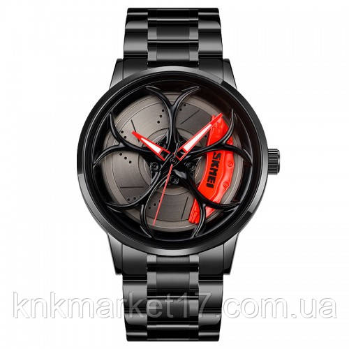 Годинник у вигляді колеса, що крутиться Skmei 1990B Black-Red, фото 1